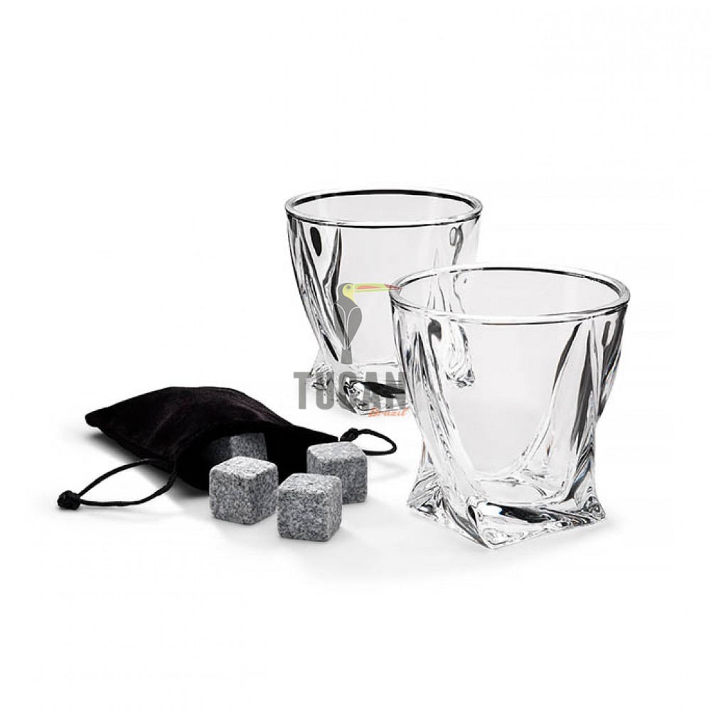 Twisted Glasses With Stone – Σετ 2 ποτήρια με 4 κύβους πάγου από πέτρα 93491
