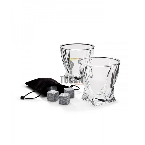 Twisted Glasses With Stone – Σετ 2 ποτήρια με 4 κύβους πάγου από πέτρα 93491