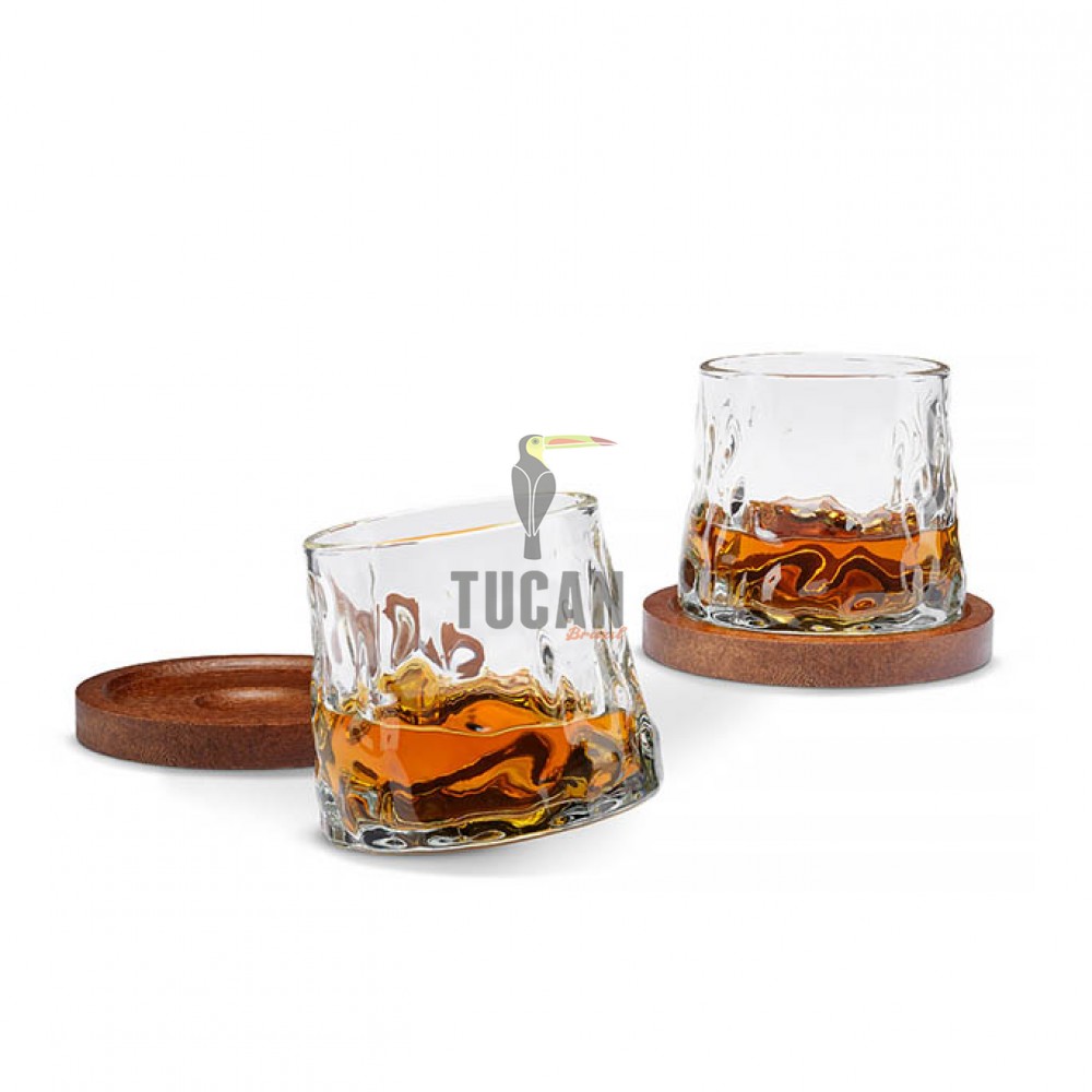 Rotating Whisky Glasses with Coaster – Περιστρεφόμενα ποτήρια ουίσκι με ξύλινα σουβέρ (2 τμχ) 94273