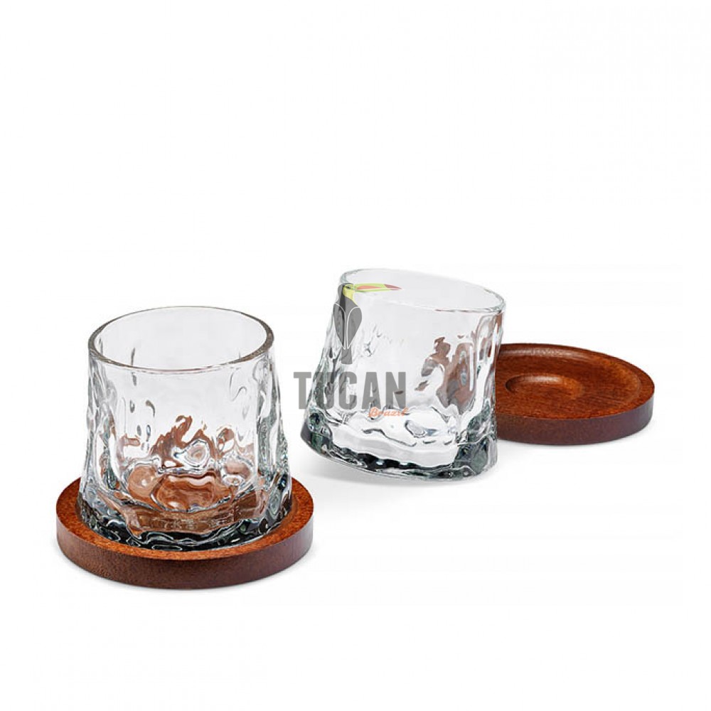 Rotating Whisky Glasses with Coaster – Περιστρεφόμενα ποτήρια ουίσκι με ξύλινα σουβέρ (2 τμχ) 94273