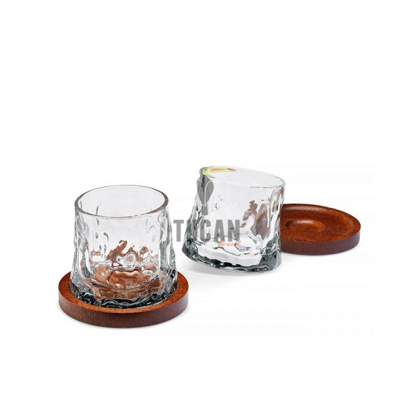Rotating Whisky Glasses with Coaster – Περιστρεφόμενα ποτήρια ουίσκι με ξύλινα σουβέρ (2 τμχ) 94273