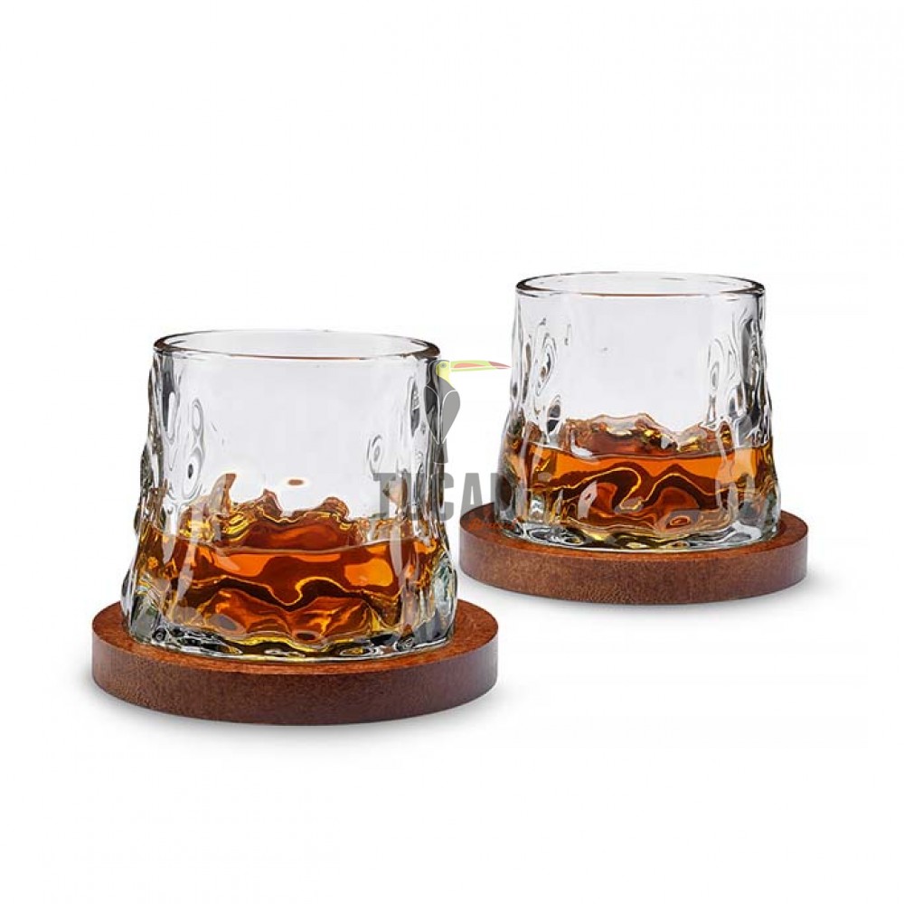 Rotating Whisky Glasses with Coaster – Περιστρεφόμενα ποτήρια ουίσκι με ξύλινα σουβέρ (2 τμχ) 94273