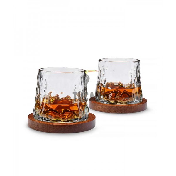 Rotating Whisky Glasses with Coaster – Περιστρεφόμενα ποτήρια ουίσκι με ξύλινα σουβέρ (2 τμχ) 94273