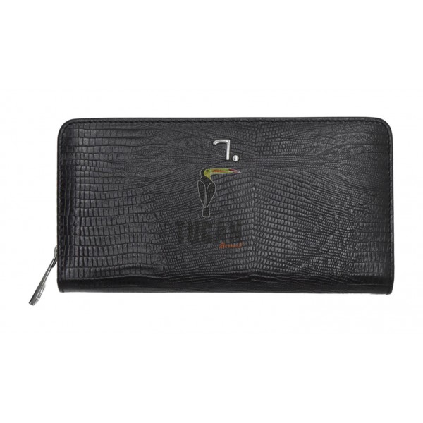 7.dots Γυναικείο Δερμάτινο Πορτοφόλι Μαύρο Lizard print Venus 75-017 