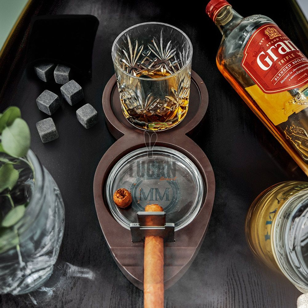 Whiskey & Cigar Tray – Ξύλινος Δίσκος για Ουίσκι & Πούρο MM05094