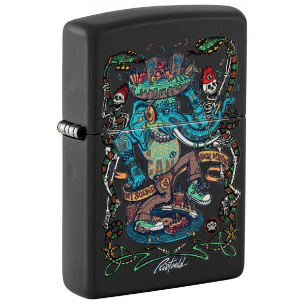 Zippo Rick Rietveld Groovy Elephant Tattoo Black Matte 48673