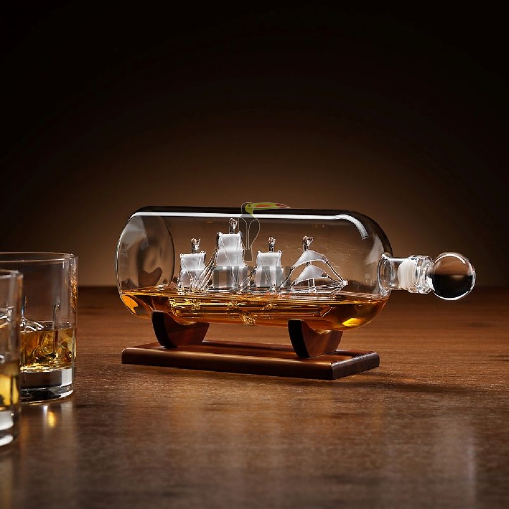 "Ship in a Bottle Decanter Set" – Καράφα Πλοίο σε Μπουκάλι με Ξύλινη Βάση 82933