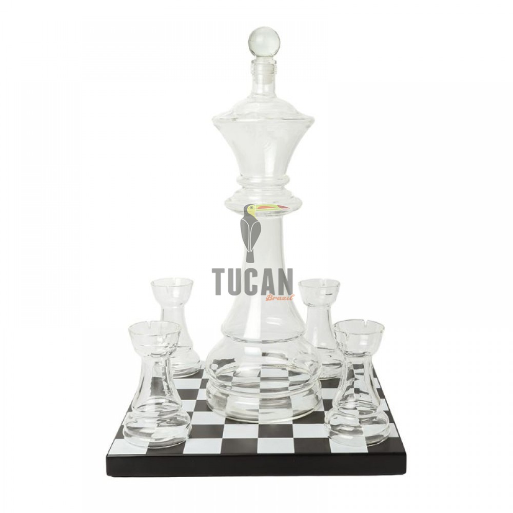 "Chess Decanter Set" — Σετ καράφας και ποτηριών με ξύλινη βάση Σκακιέρα 127001