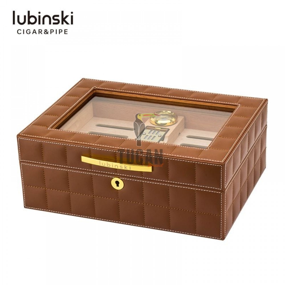 Lubinski Καφέ Δερμάτινος Υγραντήρας 50 Πούρων 60011/BR
