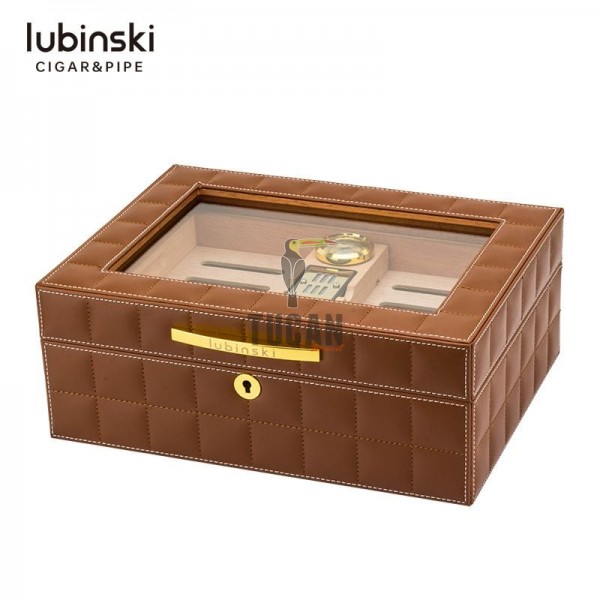 Lubinski Καφέ Δερμάτινος Υγραντήρας 50 Πούρων 60011/BR