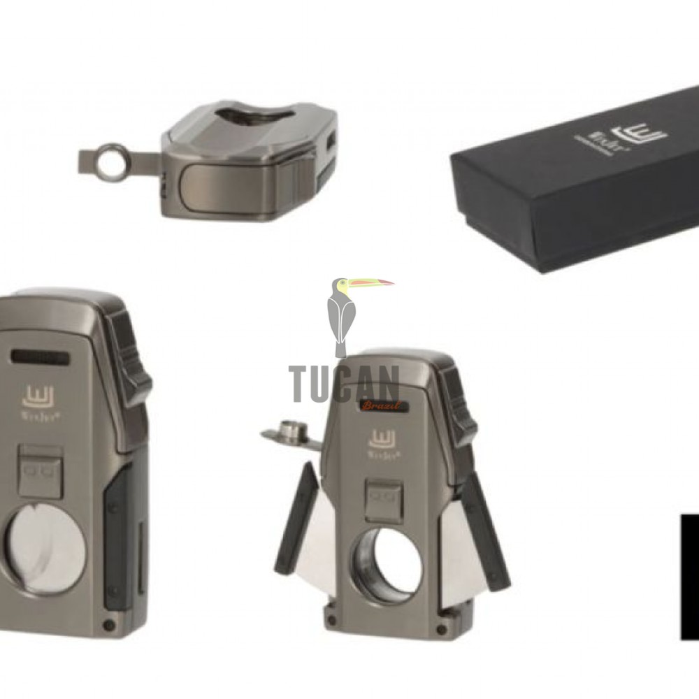 Αναπτήρας Winjet Gunmetal Dual Jet με CigarPunch και κόφτη σε σχήμα πεταλούδας 310081