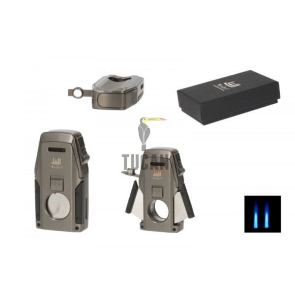 Αναπτήρας Winjet Gunmetal Dual Jet με CigarPunch και κόφτη σε σχήμα πεταλούδας 310081