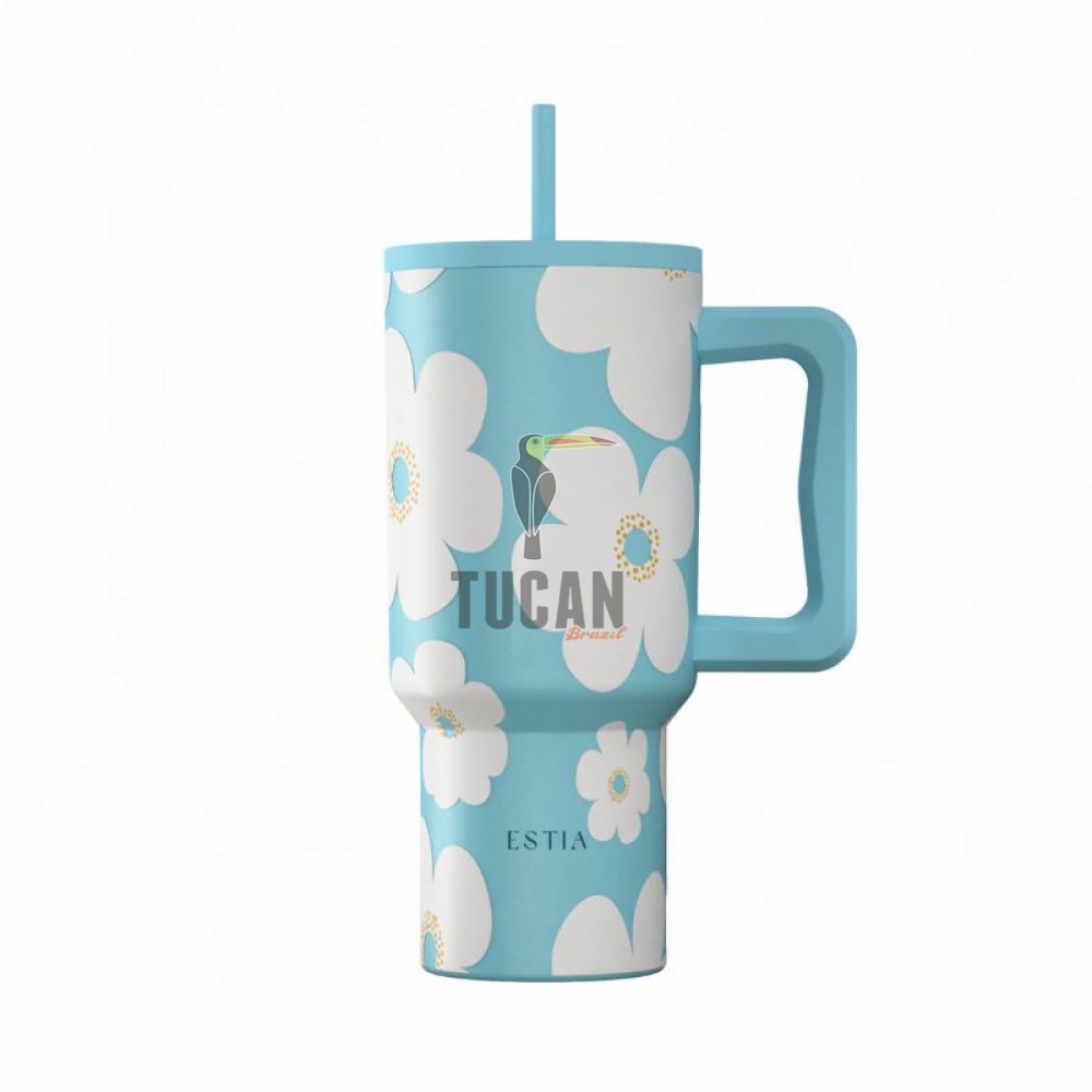 Θερμός ESTIA Straw Tumbler XL 900ml Blue Daisy  01-41618