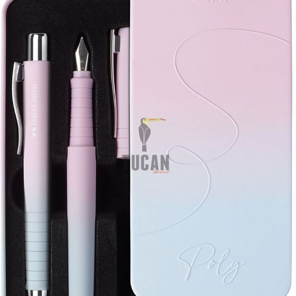 Σετ πένα και στυλό Faber-Castell Poly Ball σε μεταλλικό κουτί Blushing Sky 241054