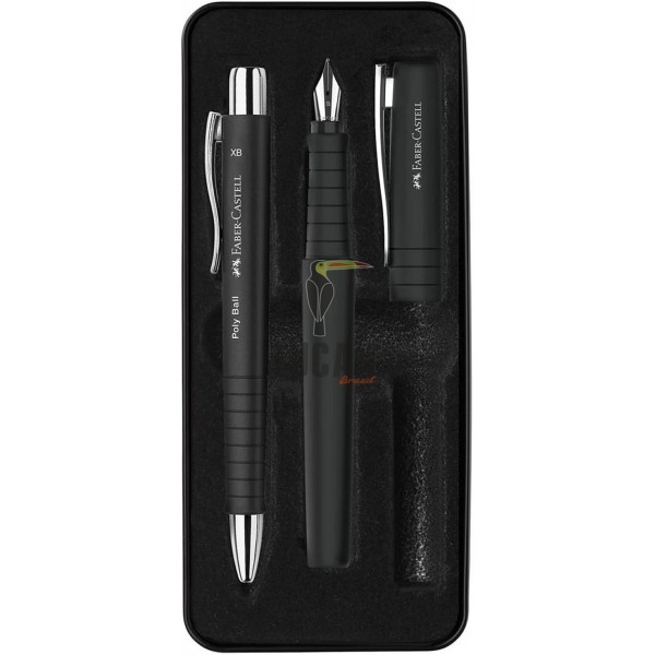Σετ πένα και στυλό Faber-Castell Poly Ball σε μεταλλικό κουτί Μαύρο 241050