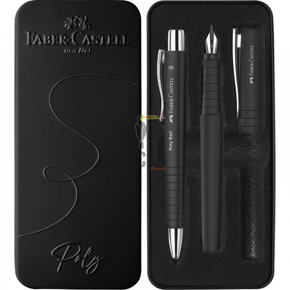Σετ πένα και στυλό Faber-Castell Poly Ball σε μεταλλικό κουτί Μαύρο 241050