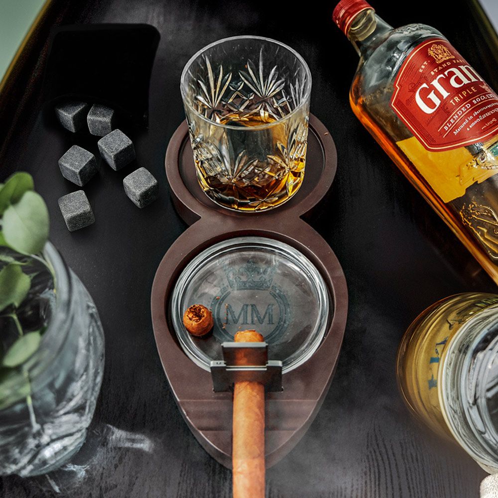 Whiskey & Cigar Tray – Ξύλινος Δίσκος για Ουίσκι & Πούρο MM05094