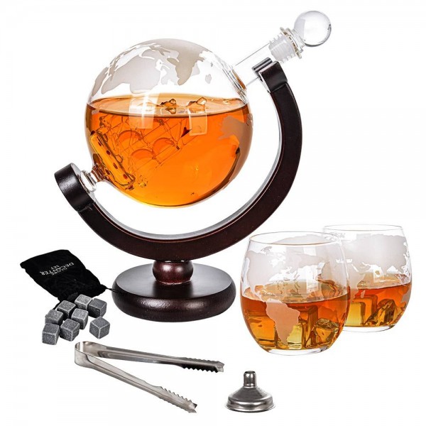 Globe Decanter Set – Μοναδικό Σετ Καράφας και Ποτηριών με Υφή Υδρογείου MM04520