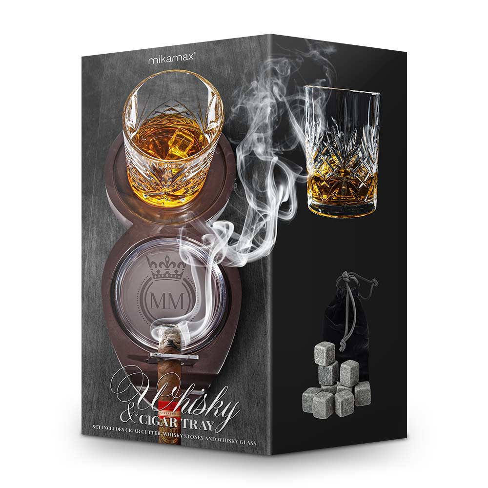 Whiskey & Cigar Tray – Ξύλινος Δίσκος για Ουίσκι & Πούρο MM05094