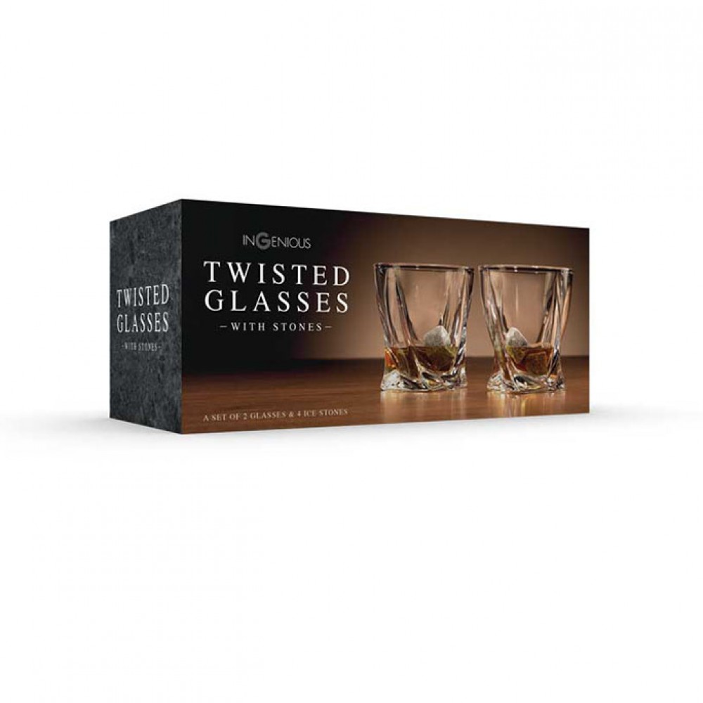 Twisted Glasses With Stone – Σετ 2 ποτήρια με 4 κύβους πάγου από πέτρα 93491