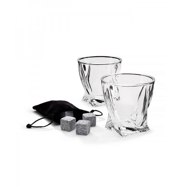 Twisted Glasses With Stone – Σετ 2 ποτήρια με 4 κύβους πάγου από πέτρα 93491