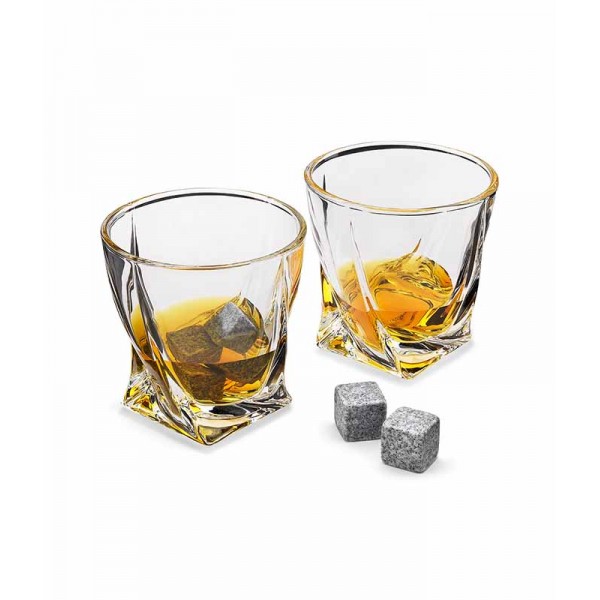 Twisted Glasses With Stone – Σετ 2 ποτήρια με 4 κύβους πάγου από πέτρα 93491