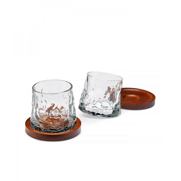 Rotating Whisky Glasses with Coaster – Περιστρεφόμενα ποτήρια ουίσκι με ξύλινα σουβέρ (2 τμχ) 94273