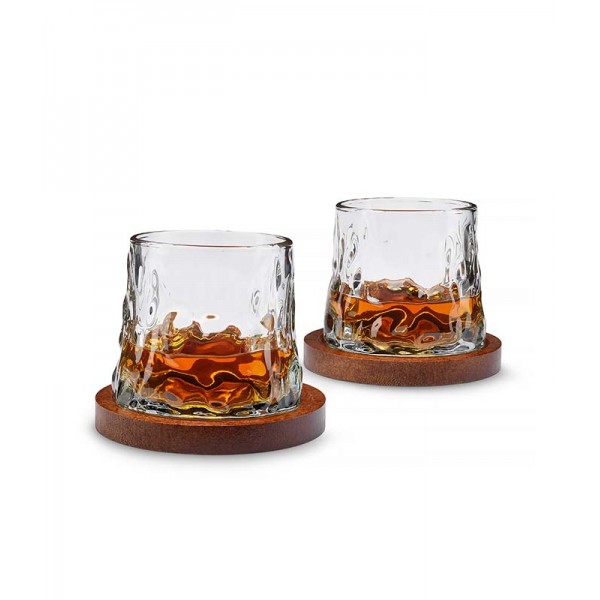 Rotating Whisky Glasses with Coaster – Περιστρεφόμενα ποτήρια ουίσκι με ξύλινα σουβέρ (2 τμχ) 94273