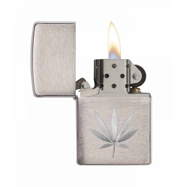 Zippo 29587 Chrome Marijuana Leaf Design
